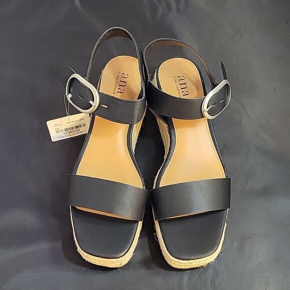 BRAND NEW A.N.A NEW APPROACH ADJUSTABLE BUCKLE ANKLE ONE BAND WEDGE SAND… - Picture 2 of 15